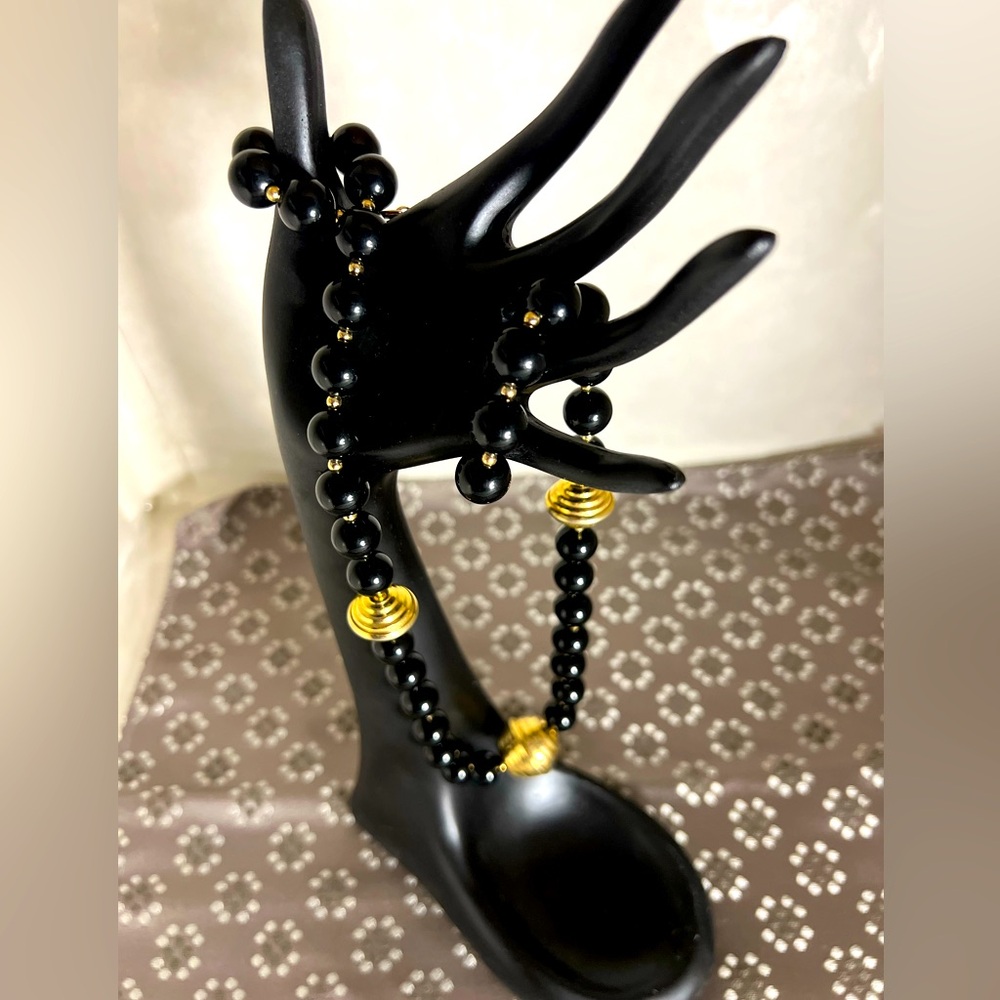 Vintage Black & Gold Beaded Chunky Statement Necklace